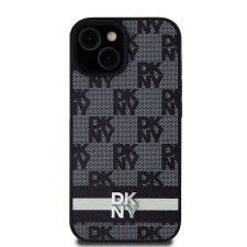 DKNY iPhone 15 kockás mintás csíkkal PU Bőr Telefon tok - Fekete (DKHCP15SPCPTSSK) tok és táska