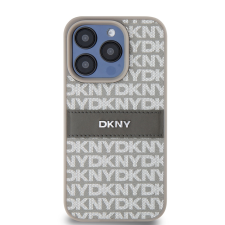 DKNY iPhone 15 Pro Ismétlődő mintás PU Bőr Telefon tok - Bézs (DKHCP15LPRTHSLE) tok és táska