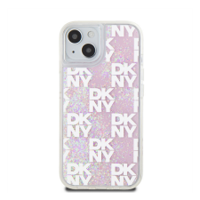 DKNY Liquid Glitter Checkered Pattern iPhone 15 hátlap tok, rózsaszín tok és táska
