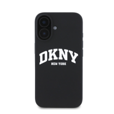 DKNY Liquid Silicone Arch Logo iPhone 16 Plus MagSafe tok, fekete tok és táska