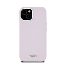 DKNY Liquid Silicone Silver Metal Logo Magsafe iPhone 15 hátlap tok, rózsaszín tok és táska
