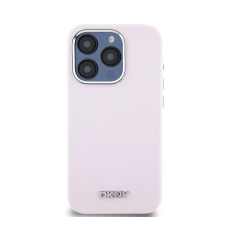 DKNY Liquid Silicone Silver Metal Logo Magsafe iPhone 15 Pro hátlap tok, rózsaszín tok és táska