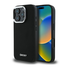 DKNY Plain Silver Logo iPhone 16 Pro MagSafe hátlap tok, fekete DKHMP16LPSCMCLK tok és táska