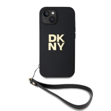 DKNY PU bőr Stack Logo csuklópántos tok iPhone 13 készülékhez fekete (902839) tok és táska
