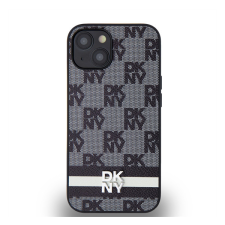DKNY PU Leather Checkered Pattern and Stripe Apple iPhone 14 hátlap tok, fekete tok és táska