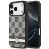 DKNY PU Leather Checkered Pattern and Stripe Apple iPhone 17 Pro hátlap tok, fekete
