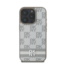 DKNY PU Leather Checkered Pattern and Stripe iPhone 16 Pro tok, bézs tok és táska