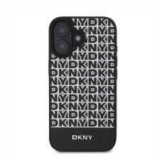 DKNY PU Leather Repeat Pattern Bottom Stripe iPhone 16 MagSafe tok, fekete tok és táska