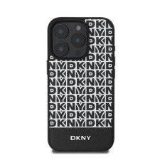 DKNY PU Leather Repeat Pattern Bottom Stripe iPhone 16 Pro MagSafe tok, fekete tok és táska
