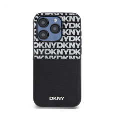 DKNY PU Leather Repeat Pattern Card Pocket Apple iPhone 15 Pro tok, fekete tok és táska