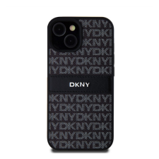 DKNY PU Leather Repeat Pattern Tonal Stripe Apple iPhone 15 hátlap tok, fekete tok és táska