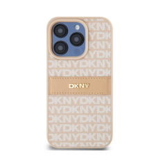 DKNY PU Leather Repeat Pattern Tonal Stripe Apple Iphone 15 Pro tok, rózsaszín tok és táska