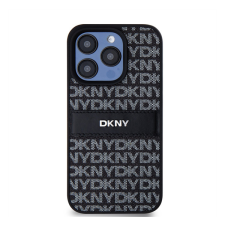 DKNY PU Leather Repeat Pattern Tonal Stripe iPhone 15 Pro Max hátlap tok, fekete tok és táska