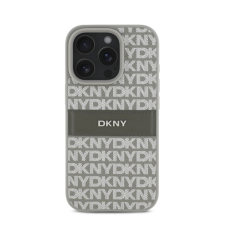 DKNY PU Leather Repeat Pattern Tonal Stripe iPhone 16 Pro Max tok, bézs tok és táska