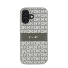 DKNY PU Leather Repeat Pattern Tonal Stripe iPhone 16 tok, bézs tok és táska
