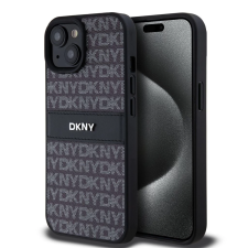 DKNY PU Leather Repeat Pattern Tonal Stripe tok iPhone 15 készülékhez fekete (900803) tok és táska