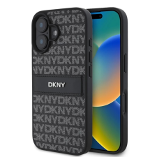 DKNY PU Leather Repeat Pattern Tonal Stripe tok iPhone 16 készülékhez fekete tok és táska