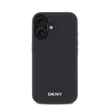 DKNY PU Leather Silver Metal Logo iPhone 16 Plus MagSafe tok, fekete tok és táska