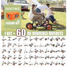  DOCYKE LEGEND DIY KIT - építs 60 különböző járműmodellt, 1-18+ éveseknek lábbal hajtható járgány