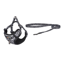 Dogness walking set leash 1,5m+harness for dog (black and white) nyakörv, póráz, hám kutyáknak