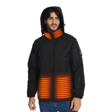  Dollcini Elegant férfi fűtött kapucnis dzseki téli kapucnis kabát USB fűtési rendszerrel Szélálló elektromosan szigetelt kabát Fekete M