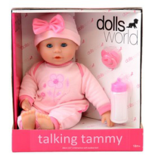 Dolls World Beszélő és alvó puha baba rózsaszín ruhában, 38 cm - Dolls World babák játékbaba felszerelés