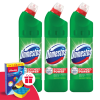 DOMESTOS Extended Power fertőtlenítő hatású folyékony Tisztítószer Pine 3x750ml + Ajándék Vileda Szivacs