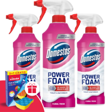DOMESTOS Power Hab spray Floral Fresh 3x435ml + Ajándék Vileda Szivacs tisztító- és takarítószer, higiénia