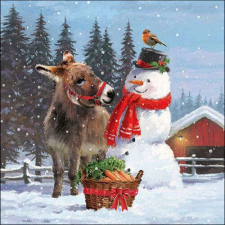  Donkey with snowman papírszalvéta 33x33cm, 20db-os papírárú, csomagoló és tárolóeszköz