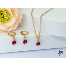  Dorka antiallergén szett piros kővel fülbevaló nyaklánc-18K ékszer szett