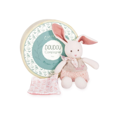 Doudou ajándékszett - plüss ecru nyuszi rózsaszín takaróval bio pamutból plüssfigura