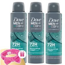 DOVE Men+Care Advanced férfi Dezodor Eucalyptus + Mint 3x150ml + Ajándék Hajpánt kozmetikai ajándékcsomag