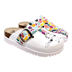DR.FEET 16202 -es női Dr Feet bőr papucs - feher zsiraf mintas