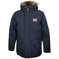  Dressa Basic szőrmés kapucnis férfi téli parka kabát - sötétkék