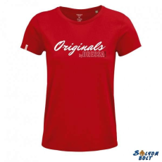 Dressa Originals feliratos női környakú rövid ujjú biopamut póló - piros