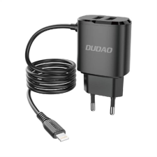 DUDAO 2x USB fali töltő beépített Lightning kábel fekete (A2ProL fekete) kábel és adapter
