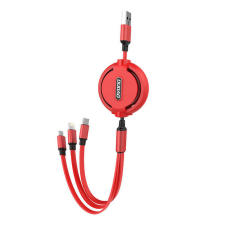 DUDAO L8H USB-A apa - Micro USB/USB-C/Lightning apa Töltőkábel - Piros (1.1m) kábel és adapter
