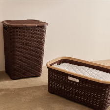 Dunya Plastik Ruháskosár rattan mintás 50L – 61×40×28,4 cm Barna bútor