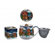 Duo Gift Porcelánbögre tetővel, fémszűrővel, 430ml, dobozban, Christmas City bögrék, csészék