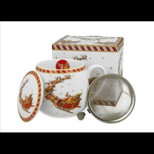 Duo Gift Porcelánbögre tetővel, fémszűrővel, 430ml, dobozban, Santa on Sleigh bögrék, csészék