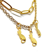  Dupla rozsdamentes acél nyaklánc arany színben, cicás medálokkal nyaklánc