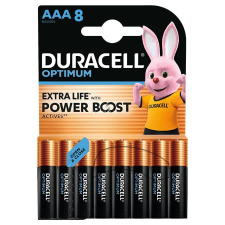 DURACELL Elem, AAA mikro, 8 db, műanyagmentes, DURACELL &quot;Optimum&quot; ceruzaelem
