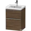 Duravit D-NEO 48,4x37,2 cm-es, 2 fiókos fali szekrény rozsdamentes acél színű fogantyúval 074250XXX mosdóhoz, matt sötét dió DE4350070210000