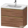Duravit D-NEO 78,4x45,2 cm-es, 2 fiókos fali szekrény, polírozott arany színű fogantyúval, 236780XXX mosdóhoz, matt dió DE4355034790000