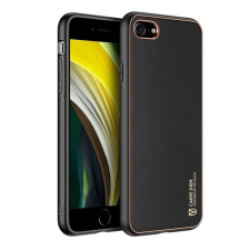 DUX DUCIS Apple iPhone 7 / 8 / SE (2020) / SE (2022), Műanyag hátlap védőtok + szilikon fémhatású keret, közepesen ütésálló, bőrhatású hátlap, Dux Ducis Yolo, fekete tok és táska
