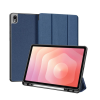 DUX DUCIS DOMO tok álló, bőr hatású (aktív FLIP, oldalra nyíló, TRIFOLD, asztali tartó, ceruza tartó) SÖTÉTKÉK Samsung Galaxy Tab S11 5G (SM-X736B), Galaxy Tab S11 WIFI (SM-X730)