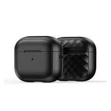 DUX DUCIS PECC szilikon tok (ütésállóság, karabíner, rombusz) FEKETE Apple AirPods 3 fülhallgató, fejhallgató tok