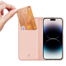 DUX DUCIS Skin Pro tok pénztárcával iPhone 15 Pro - Rózsaszín tok és táska
