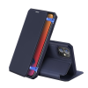 DUX DUCIS SKIN X tok álló, bőr hatású (FLIP, oldalra nyíló, asztali tartó, vezeték nélküli töltés támogatás) SÖTÉTKÉK Apple iPhone 12 mini