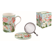 Easy Life Design Porcelán szűrős bögre tetővel - 350ml - Botanic Garden bögrék, csészék